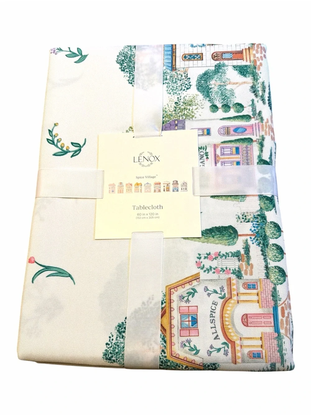 NWT Lenox 'Spice Village' Printed Tablecloth - White, Green, Pink